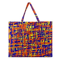 Orange, Blue And Yellow Pattern Zipper Large Tote Bag