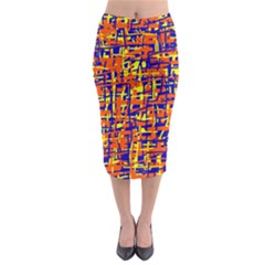 Orange, Blue And Yellow Pattern Midi Pencil Skirt