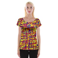 Red, Yellow And Blue Pattern Women s Cap Sleeve Top