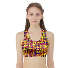 Red, Yellow And Blue Pattern Sports Bra With Border by Valentinaart