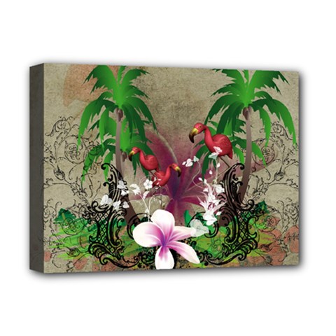 Wonderful Tropical Design With Palm And Flamingo Deluxe Canvas 16  X 12   by FantasyWorld7