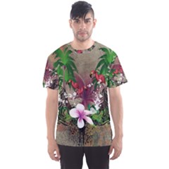 Wonderful Tropical Design With Palm And Flamingo Men s Sport Mesh Tee