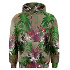 Wonderful Tropical Design With Palm And Flamingo Men s Pullover Hoodie