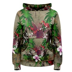 Wonderful Tropical Design With Palm And Flamingo Women s Pullover Hoodie by FantasyWorld7