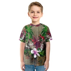 Wonderful Tropical Design With Palm And Flamingo Kid s Sport Mesh Tee