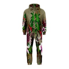 Wonderful Tropical Design With Palm And Flamingo Hooded Jumpsuit (kids)