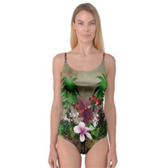 Wonderful Tropical Design With Palm And Flamingo Camisole Leotard  by FantasyWorld7