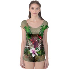 Wonderful Tropical Design With Palm And Flamingo Boyleg Leotard  by FantasyWorld7