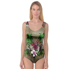 Wonderful Tropical Design With Palm And Flamingo Princess Tank Leotard 