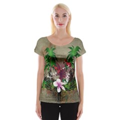 Wonderful Tropical Design With Palm And Flamingo Women s Cap Sleeve Top by FantasyWorld7