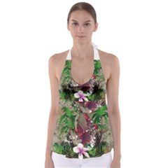 Wonderful Tropical Design With Palm And Flamingo Babydoll Tankini Top by FantasyWorld7