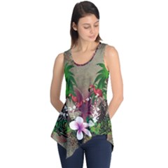 Wonderful Tropical Design With Palm And Flamingo Sleeveless Tunic by FantasyWorld7