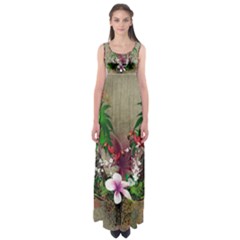 Wonderful Tropical Design With Palm And Flamingo Empire Waist Maxi Dress