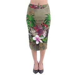 Wonderful Tropical Design With Palm And Flamingo Midi Pencil Skirt by FantasyWorld7