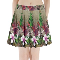 Wonderful Tropical Design With Palm And Flamingo Pleated Mini Mesh Skirt by FantasyWorld7