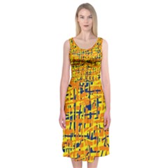 Yellow, Orange And Blue Pattern Midi Sleeveless Dress