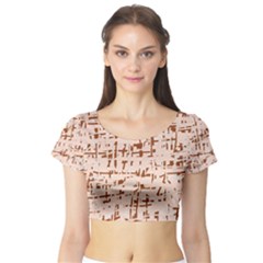 Brown Elegant Pattern Short Sleeve Crop Top (tight Fit) by Valentinaart