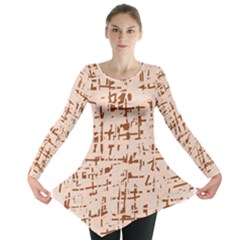 Brown Elegant Pattern Long Sleeve Tunic 