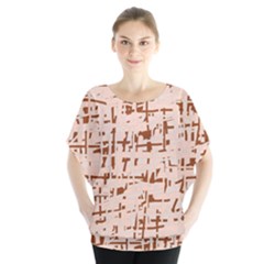 Brown Elegant Pattern Batwing Chiffon Blouse