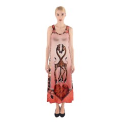 Cute Giraffe In Love With Heart And Floral Elements Sleeveless Maxi Dress