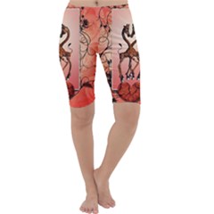 Cute Giraffe In Love With Heart And Floral Elements Cropped Leggings 