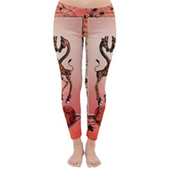 Cute Giraffe In Love With Heart And Floral Elements Winter Leggings 