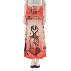 Cute Giraffe In Love With Heart And Floral Elements Maxi Skirts