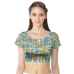 Blue And Yellow Elegant Pattern Short Sleeve Crop Top (tight Fit) by Valentinaart