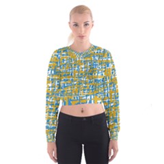 Blue And Yellow Elegant Pattern Women s Cropped Sweatshirt