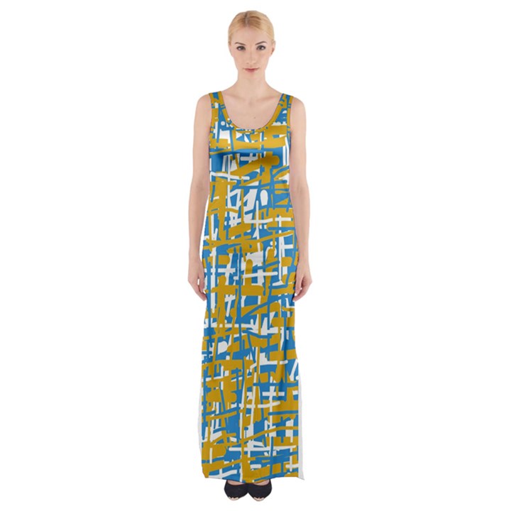 Blue and yellow elegant pattern Maxi Thigh Split Dress