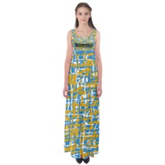 Blue And Yellow Elegant Pattern Empire Waist Maxi Dress