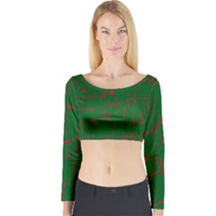 Green And Red Pattern Long Sleeve Crop Top