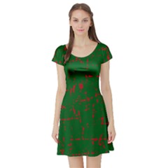 Green And Red Pattern Short Sleeve Skater Dress