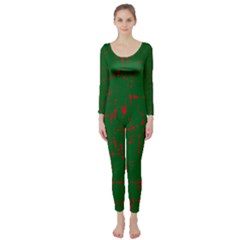 Green And Red Pattern Long Sleeve Catsuit