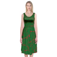 Green And Red Pattern Midi Sleeveless Dress