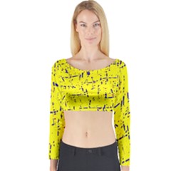 Yellow Summer Pattern Long Sleeve Crop Top