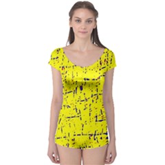 Yellow Summer Pattern Boyleg Leotard 