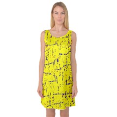 Yellow Summer Pattern Sleeveless Satin Nightdress