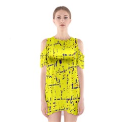 Yellow Summer Pattern Cutout Shoulder Dress