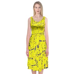 Yellow Summer Pattern Midi Sleeveless Dress