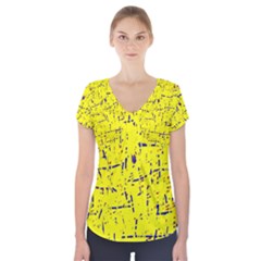 Yellow Summer Pattern Short Sleeve Front Detail Top