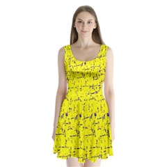 Yellow Summer Pattern Split Back Mini Dress 