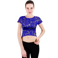 Blue Pattern Crew Neck Crop Top by Valentinaart