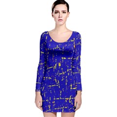 Blue Pattern Long Sleeve Velvet Bodycon Dress