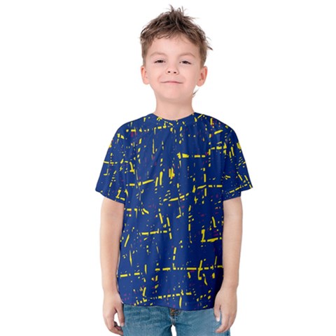 Deep Blue And Yellow Pattern Kid s Cotton Tee by Valentinaart