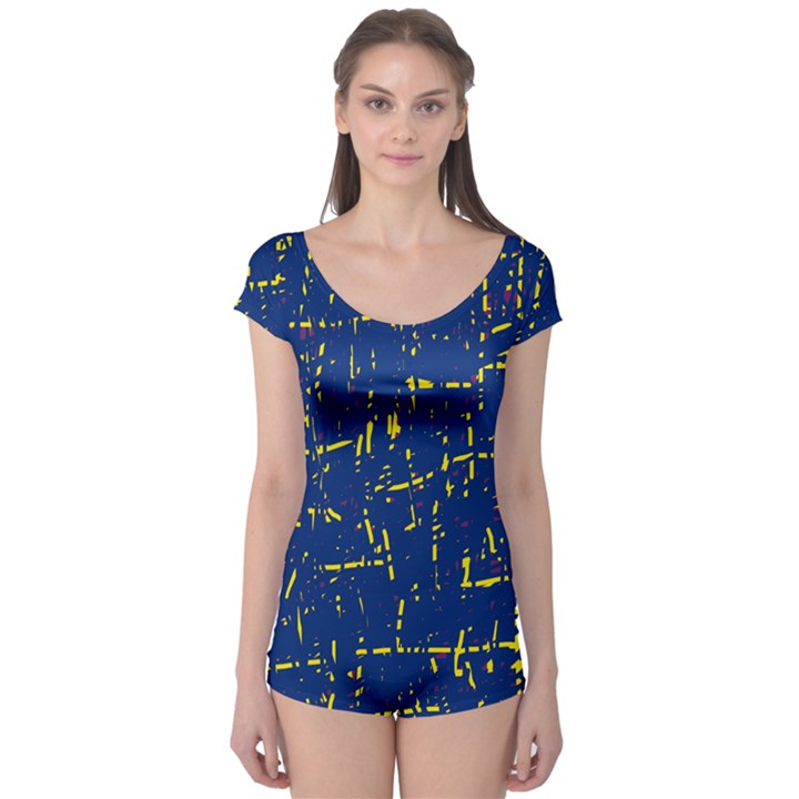 Deep blue and yellow pattern Boyleg Leotard 