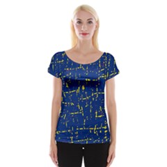 Deep Blue And Yellow Pattern Women s Cap Sleeve Top