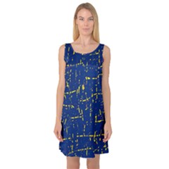 Deep Blue And Yellow Pattern Sleeveless Satin Nightdress