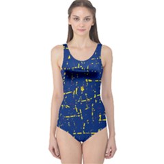 Deep Blue And Yellow Pattern One Piece Swimsuit by Valentinaart