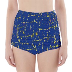 Deep Blue And Yellow Pattern High-waisted Bikini Bottoms by Valentinaart